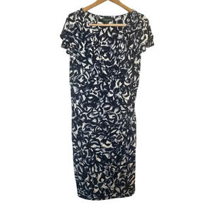 Lauren Ralph Lauren Navy Blue White Sheath Dress Empire Waist‎ V-Neck 16W Floral